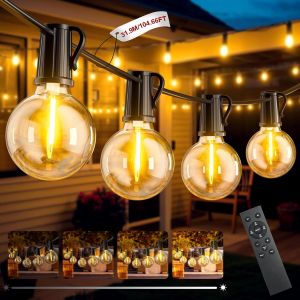 Aiou-Guirlande Lumineuse Exterieure,31.9m/104ft Guirlande Guinguette Exterieur Avec 45+2 G40 Ampoules,3 Modes Ip44 Imperméable Guirlande Guinguette Connectable Pour Jardin Terrasse Mariage Fête - Neuf