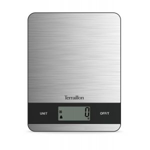Terraillon - Slim Steel - Balance De Cuisine Électronique, Grand Écran Lcd, Plateau Inox, Design Ultra Slim, Capacité 5 Kg, Graduation 1 G,Tare - Convesion Liquides, Arrêt Automatique, Inox - Neuf
