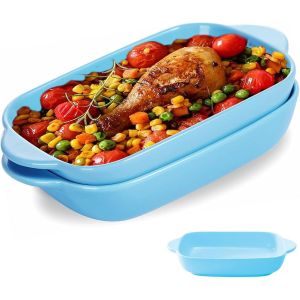Kalanka-Plat Four En Céramique, 2 Petit Plat A Gratin Individuel 23x13x4.5cm, Style Nordique Vitré Petit Plat A Lasagne Rectangulaire, Petit Plat Four Pour Diverses Cuisines Et Salades, Bleu - Neuf
