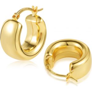 Alexcraft Boucles D'oreilles Cr&eacute;oles &Eacute;paisses 14k Or Argent 925 Plaqu&eacute; Chunky Creoles Cadeau Bijoux Femme - Neuf