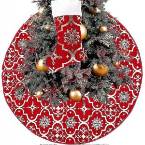 Jupe de sapin de No&euml;l, tapis de sapin de No&euml;l, couvre-pieds de sapin de No&euml;l, jupe de sapin de No&euml;l rouge en peluche avec 45 grandes chaussettes de No&euml;l pour les f&ecirc;tes - Neuf