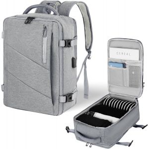acdsgd-Sac a Dos Voyage Bagage Cabine 45x36x20 pour Easyjet Sacs &agrave; Dos Loisir Femme Homme Sac &agrave; Dos Ordinateur Portable Gris Clair avec Port USB 32L - Neuf