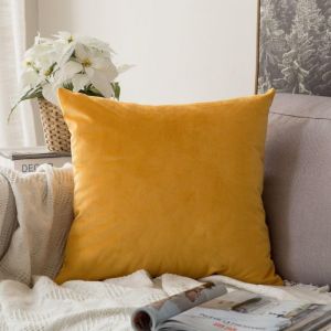 Eryi-Housse De Coussin En Velours Décoratif Canapé Home Decor Taie D'oreiller Super Doux Decoration Maison Salon Chambre Pour Canapé Clic Clac 60 X 60 Cm 24""X24"",1 Pièce Jaune Moutarde - Neuf