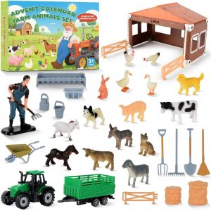 JEXNOVASHOP-Calendrier de l'Avent 2025 Enfant - Ferme &agrave; Construire avec Tracteur, Animaux et Accessoires | Jeu &Eacute;ducatif et Cadeau de No&euml;l pour Filles et Gar&ccedil;ons d&egrave;s 3 Ans - Neuf