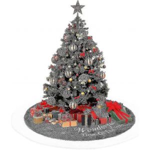 Couverture ronde en fourrure pour sapin de No&euml;l, couverture ronde en feutrine pour sapin de No&euml;l, jupe de sapin de No&euml;l, panier de No&euml;l - Neuf