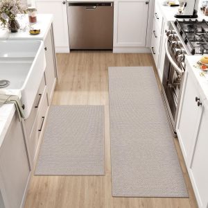 Ulteronixshop-2 Pi&egrave;ces Tapis Cuisine Devant Evier, Dessous en Caoutchouc Antid&eacute;rapant, Absorbe l'huile et l'eau, Facile &agrave; Nettoyer, 43x75cm + 43x150cm, Beige - Neuf