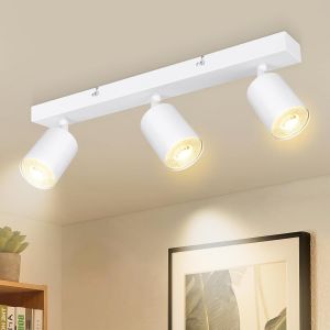 Kal-Spots De Plafond Orientable, Plafonnier 3 Spot Blanc Mat Avec Douille Gu10, Rampe Spots Et Rails De Spots Moderne Pour Cuisine Chambre Salon Couloir Salle À Manger, Sans Ampoules - Neuf