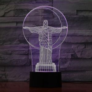 Brésil Salut Christ Statue 3d Led Veilleuse Chambre Lampe de Table Changement de Couleur - Neuf