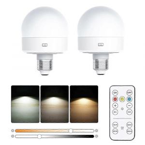 Lot de 2 ampoules rechargeables E27, 3 temperatures de couleur, lampe de table avec minuterie a distance - Neuf