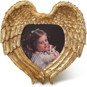 CMWX-Cadre photo vintage en forme de coeur avec ailes d'ange antiques et façade en verre haute définition pour décoration d'intérieur, art de table, affichage photo baroque bronze doré, décoration de - Neuf