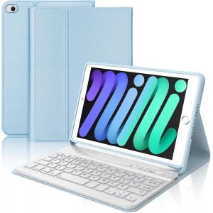 Epkh-Clavier Pour Ipad Mini 5/4/3/2/1, &Eacute;tui Clavier Pour Ipad Mini 5/4 2019/2015 Magn&eacute;tique Azerty Fran&ccedil;ais Amovible Bluetooth, Bleu - Neuf