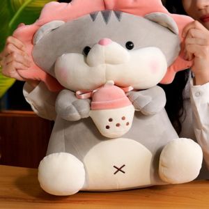 Poup&eacute;e En Peluche Exquis Lisse Pp Coton Chat Oreiller Avec Th&eacute; Au Lait Pour Child_Brown_35cm - Neuf
