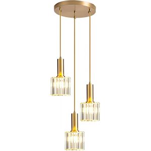 Subzonal-Suspension Dor&eacute;e En Cristal K9 Moderne, Lampe Suspendue En Verre Brillant, Hauteur R&eacute;glable E27, Plafonnier &Eacute;l&eacute;gant Pour Salle &Agrave; Manger, Cuisine, Chambre Et Bar(3-Lumi&egrave;res) - Neuf
