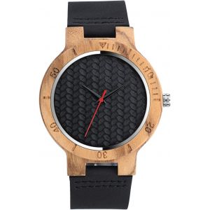 Eryi-Montre En Bois De Bambou Homme, Avec Sangle En Cuir Pleine, Le Bois Original Montre Bracelet, Entreprise Décontractée Montre À Quartz, Marron Et Noir - Neuf