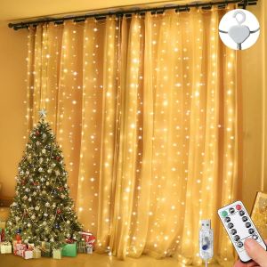 KAL-Guirlande Lumineuse Rideaux 3 M X 3 M 300 Led 8 Modes Télécommande Minuterie Luminosité Réglable, Étanche Ip65 Extérieure/Intérieure, Decoration Pour Chambre À Coucher, Fête, Mariage (Blanc Chaud - Neuf