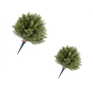 Boule de Cypr&egrave;s Artificielle avec Piquet-Duoku-406 mm-Lot de 2-Plantes D&eacute;coratives pour Usage Ext&eacute;rieur et Int&eacute;rieur - Neuf