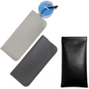 Kathlelxh-Lot De 2 Étuis À Lunettes En Cuir Pu Avec 1 Sac À Lunettes À Ressort, Sac À Lunettes En Cuir Souple Et Durable, Sac À Lunettes De Voyage Pliable, Un Xe[H1483] - Neuf