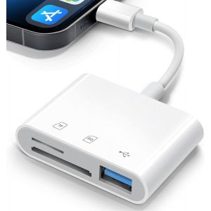 Adaptateur de lecteur de carte SD pour iPhone,lecteur de carte SD/TF 3 en 1 avec adaptateur USB OTG pour iPad,appareil photo numérique,visionneuse de carte mémoire pour iPhone - Neuf
