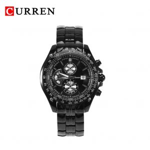 Montre-Bracelet A Quartz Analogique Curren Pour Homme, Bracelet Rond En Alliage, Noir - Neuf