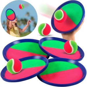KAL-Raquette De Plage, Jeu Catch Ball Et Toss, 4 Pagaies Et 4 Balles, Jeu De Catch Ball And Toss Pour Enfants, Enfants Lancer Catch Ball Jouet Pour Jardin Extérieur Cour Piscine Plage - Neuf