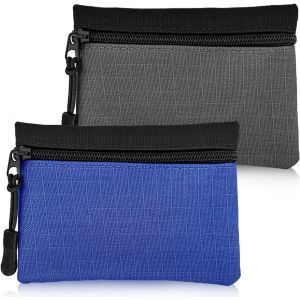 Kalanka-Lot De 2 Porte-Monnaie À Fermeture Éclair Pour Femme Et Homme, En Tissu Oxford, Petit Porte-Monnaie Pour Fille Et Garçon, Mini Pochette Portable Pour Pièces De Monnaie (Gris + Ble) - Neuf