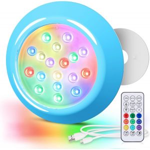 Eclairage Led Submersible Magnétiques Pour Piscine Hors Sol, 15cm Lumiere Piscine Sous L'eau Rgbw Ip68 Étanche Avec Télécommande, Alimenté Par Usb-C Rechargeable, 18 Leds Lampe Piscine Bois - Neuf