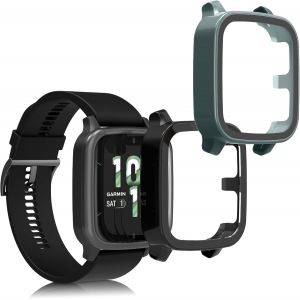 Kalanka-Coque Compatible Avec Garmin Venu Sq 2 Music/Sq 2 Coque - 2x Étui Cadre Écran En Verre Trempé Pour Fitness Tracker - Noir-Vert - Neuf