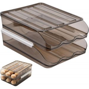 Sjzg-Bo&icirc;te &Agrave; ?ufs Frigo, Bo&icirc;te Rangement &Agrave; ?ufs, Support &Agrave; ?ufs En Plastique, Bac &Agrave; ?ufs De Type Tiroir, Porte-?ufs Roulant Automatique, Empilable Bo&icirc;te &Agrave; ?ufs Avec Couvercle, 36 Grilles/2 Couches - Neuf