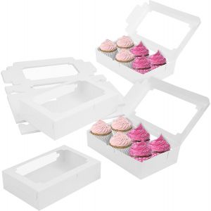 Boîte À Gâteaux En Carton Blanc Avec Fenêtre (Lot De 20) - 13,5 X 20,3 X 5 Cm - Emballage Jetable Pour Pâtisserie - Biscuits, Cupcakes, Tartes Et Desserts - Neuf