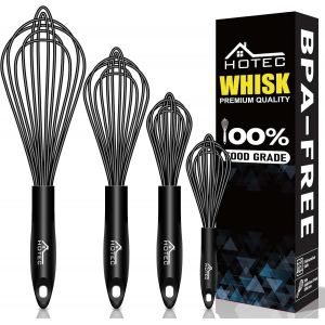 Kal-Lot De 4 Fouets En Silicone Avec Poignée Antidérapante Pour Ustensiles De Cuisine Antiadhésifs, Parfaits Pour Cuisiner, Mélanger, Battre Et Mélanger (Noir) - Neuf