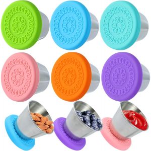 6pcs Récipient Vinaigrette Avec Couvercles En Silicone, 70ml Petit Récipient À Sauce En Acier Inoxydable, Boîte Alimentaire Dressing To Go Anti-Fuite,Réutilisables,Sans Bpa,Multicolore. - Neuf