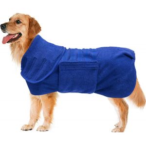 Super Absorbent Microfibre Dog Bathrobe, Dog Towel, Quick Drying Bag For Dogs, Drying Coat For Animals, Suitable For Medium Large Dog-Blue-Xl - Neuf