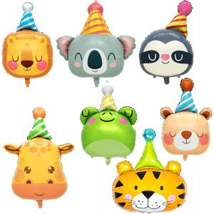 7 Pi&egrave;ces Ballons Animaux Jungle, Xxl Animaux Aluminium Ballons, D&eacute;coration Jungle Animaux Party, Helium Ballon, Ballon Animaux Pour Anniversaire Enfant, Parfait Pour La F&ecirc;te D'Anniversaire - Neuf