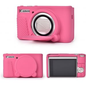 Housse en Silicone pour Canon PowerShot SX740 SX730 HS Cam&eacute;ra,Coque Protection en Caoutchouc Souple pour Canon SX740 SX730 HS-avec Couvercle d'objectif Amovible-Rose Rouge - Neuf