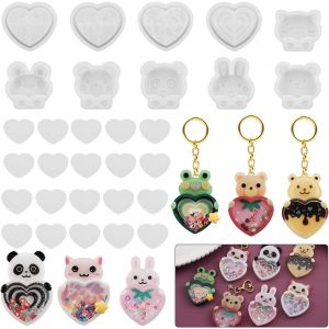 10 Pi&egrave;ces Moule En Silicone Pour Shaker C?ur Avec Animaux Moule Silicone R&eacute;sine &Eacute;poxy Sables Mouvants Moule De Coul&eacute;e Avec 20 Pcs Pvc Feuille Pour Bricolage Bijoux Pendentif - Neuf