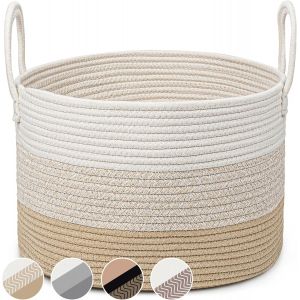 MEVRONISSHOP-Corbeille &agrave; Linge en Coton Tiss&eacute; 32L Corbeille en Coton &iquest;40 x H25 CM Paniere Tress&eacute; Fabriqu&eacute; &agrave; la Main Panier de Rangement Pour Jouets avec 2 Poign&eacute;e, Couvertures V&ecirc;tements(3 -Couleurs M - Neuf