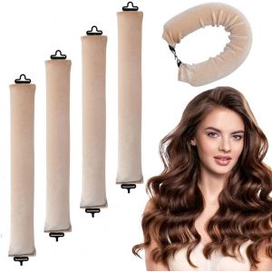 KAL-Pièces Boucleur A Cheveux Sans Chaleur Bricolage Outils De Coiffure Velours Bigoudis Cheveux Pour Tous Types De Cheveux, Beige - Neuf