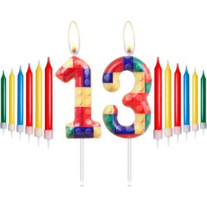 ERYI-Lot De 13 Bougies Rouges Jaunes, Vertes Et Bleues, Pour Gâteaux Et Fêtes, Thème Pour Garçons Et Filles, 13E Anniversaire - Neuf