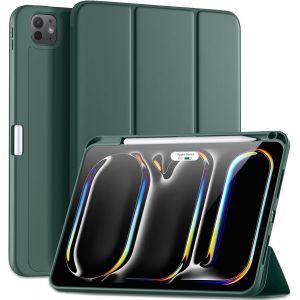 Coque pour iPad Pro 11 Pouces M5/M4 (2025/2024) avec Porte-Stylet, Housse iPad Case Protective TPU Souple Supporte Apple Pencil Pro/USB-C, R&iquest;&iquest;veil/Veille Automatique, Vert Pin - Neuf