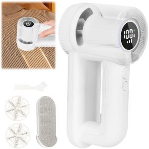 MEVRONISSHOP-Brosse &eacute;lectrique anti-peluches rechargeable avec &eacute;cran LCD, lame &agrave; 6 feuilles, rouleau anti-peluches 2 en 1 pour manteau, &eacute;charpe, gants, jouets en peluche, literie, rideaux (blanc) - Neuf