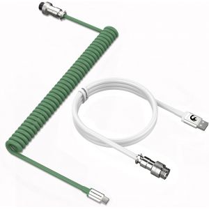 KAL-Câble De Clavier Spiralé, Pro Customized Usb C Câble Pour Clavier Mécanique, Clavier De Jeu Câble, Type-C Vers Usb-A, Tpu Coiled Cable Avec Connecteur D'Aviation En Métal-Vert/Blanc - Neuf
