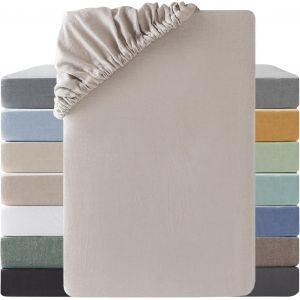 Drap Housse 200x200 Coton,Poches Élastiques De 30 Cm,100% Coton Lavé Texture Similaire À Celle Du Lin Stone Washed Confortable Respirant Drap-Housse,Camel Foncé - Neuf