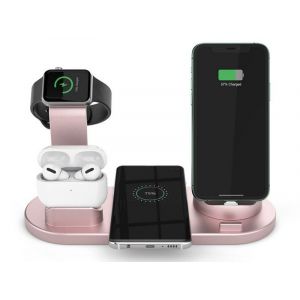 Station De Charge Sans Fil 3 En 1 Pour Iphone, Apple Watch, Airpods - Or Rose - Neuf