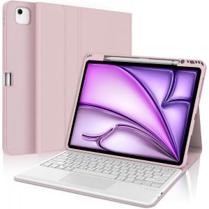 Coque Pour Ipad Air 13"" (M3 2025/M2 2024) Avec Pavé Tactile Clavier, Azerty Français Trackpad Clavier Détachable Sans Fil Bluetooth - Étui Ipad Air 13, Rose Clair - Neuf