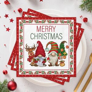 Kal-Lot De 40 Serviettes De Noël Rouges Avec Lutin Et Motif Sapin De Noël - 3 Couches - Décoration De Table Pour L'hiver, Le Nouvel An, Les Jours Fériés - Neuf