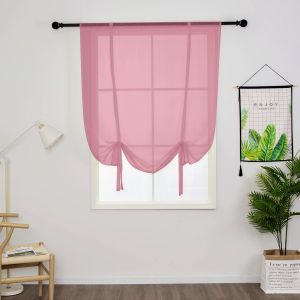 1 Pièce Store Romain Translucide Tulle Rideaux Voilages Vertical Poche De Tige Pour Chambre Cuisine Salon, Rouge Clair, Largeur 140cm X Hauteur 140cm - Neuf