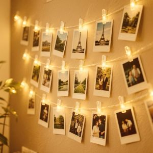 Guirlande Lumineuse Photo, 12m 120 Leds Guirlande Photo Avec 60 Photo Clips, Guirlandes Lumineuses À Piles Decoration Blanc Chaud Pour Accroche Photo, Chambre À Coucher Fête, Mariage, Noël - Neuf
