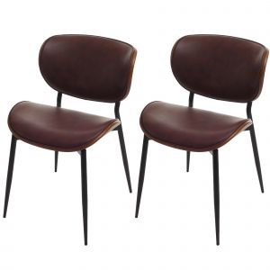 Lot de 2 chaises de salle &agrave; manger HWC-O45, chaise, bois courb&eacute; similicuir 280g/m&sup2; &Ouml;ko-Tex MVGaspect noyer, marron vintage - Neuf