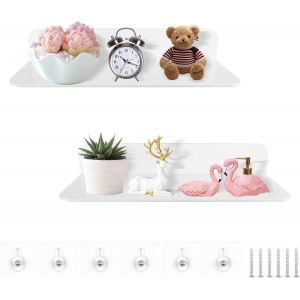 Lot de 2 petites &eacute;tag&egrave;res murales sans per&ccedil;age - &Eacute;tag&egrave;re flottante &agrave; coller - Carrelage sans per&ccedil;age - Pour chambre &agrave; coucher, salle de bain, cuisine, salon, bureau, salle de jeux - Neuf