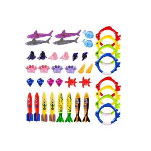 Ensemble De 40 Jouets De Plong&eacute;e Pour Enfants - Animaux Marins, Torpilles, Anneaux, Requins, Pierres Pr&eacute;cieuses - Jeux De Natation - Neuf